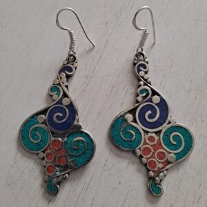 Tibetan Turquoise Coral Lapis Earrings. NWOT